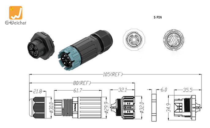 M28-5P-Panel Mount Power Connector