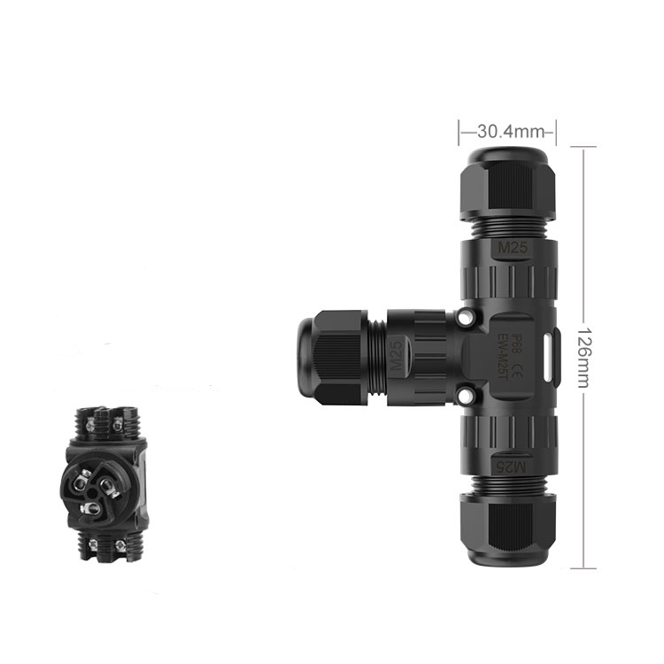 M25T 3 Pin T Waterproof Cable Connector Three Way Circular Connector Screw Waterproof Connector