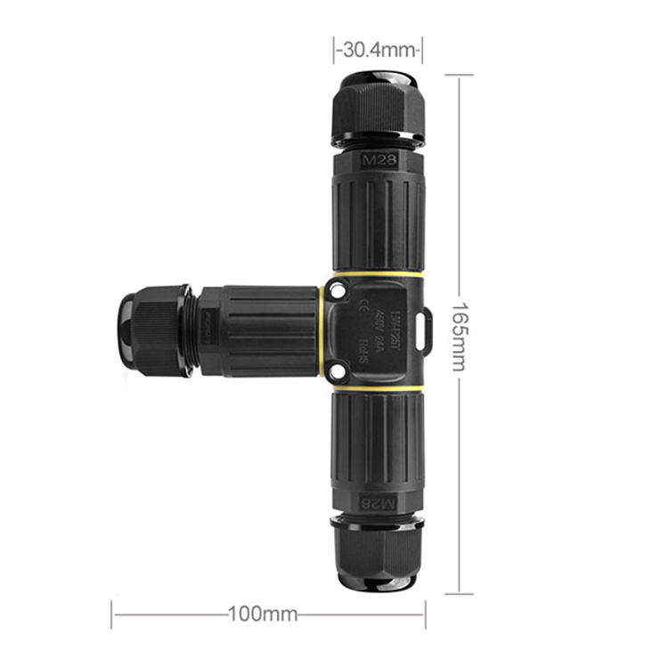 P25T 3 Pin T Type Outdoor Waterproof Cable Connector Three Way Screw Type Cable Connectors Waterproof