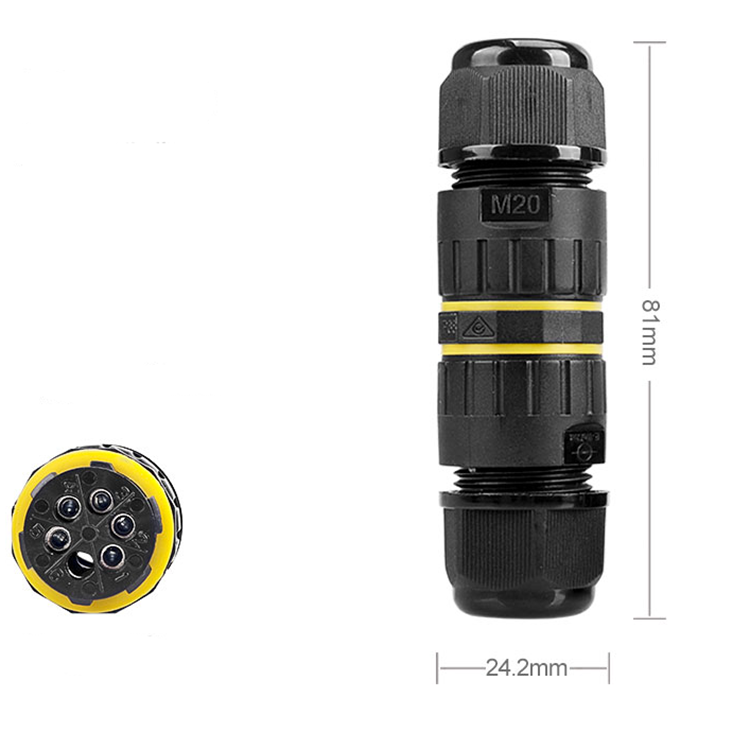 M20 IP68 Screwless Waterproof Cable Connector 5 Pin Through Type Waterproof Outdoor Cable Connector