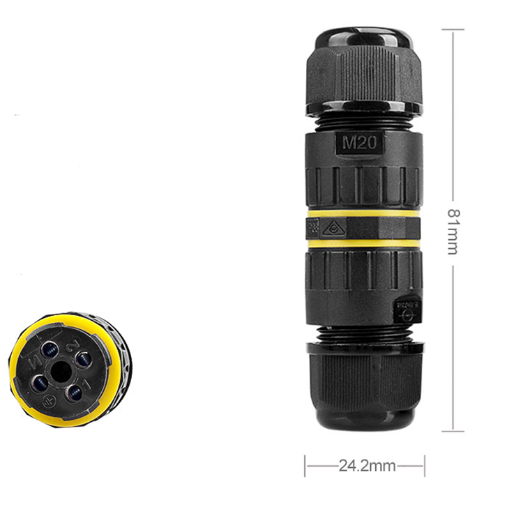 M20 Waterproof IP68 Cable Connector 4 Pin Through Type Screw Waterproof Connector