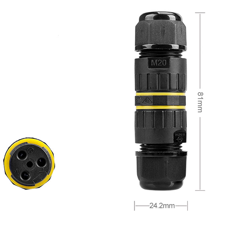 M20 IP68 Waterproof Cable Connector 3 Pin Through Type Screw Waterproof Connector